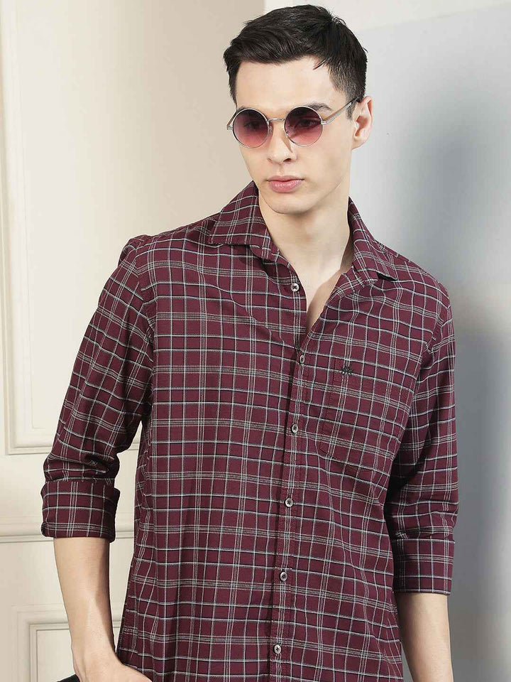100% Cotton Maroon Checked Shirt