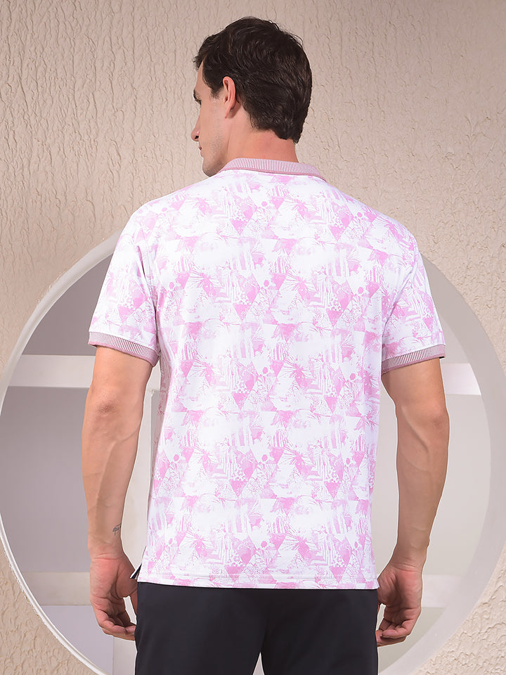 Pink Floral Print Polo Neck 100% Cotton T-Shirt