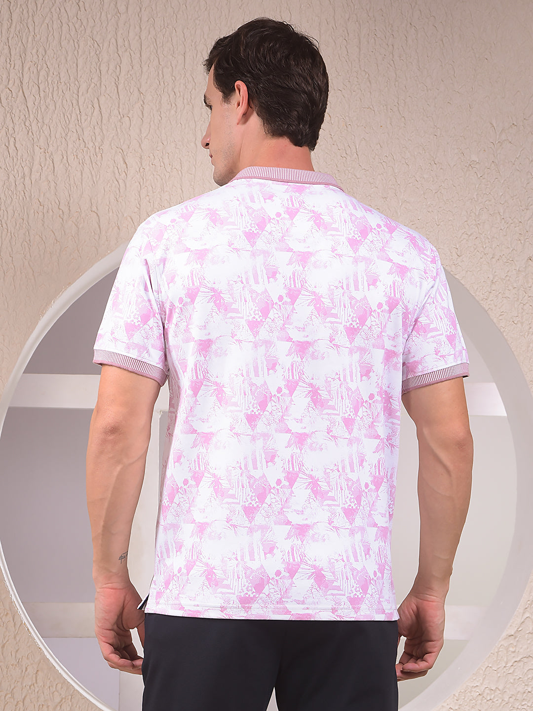 Pink Floral Print Polo Neck 100% Cotton T-Shirt