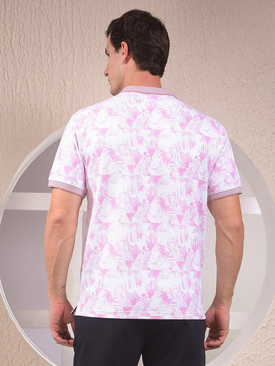 Pink Floral Print Polo Neck 100% Cotton T-Shirt