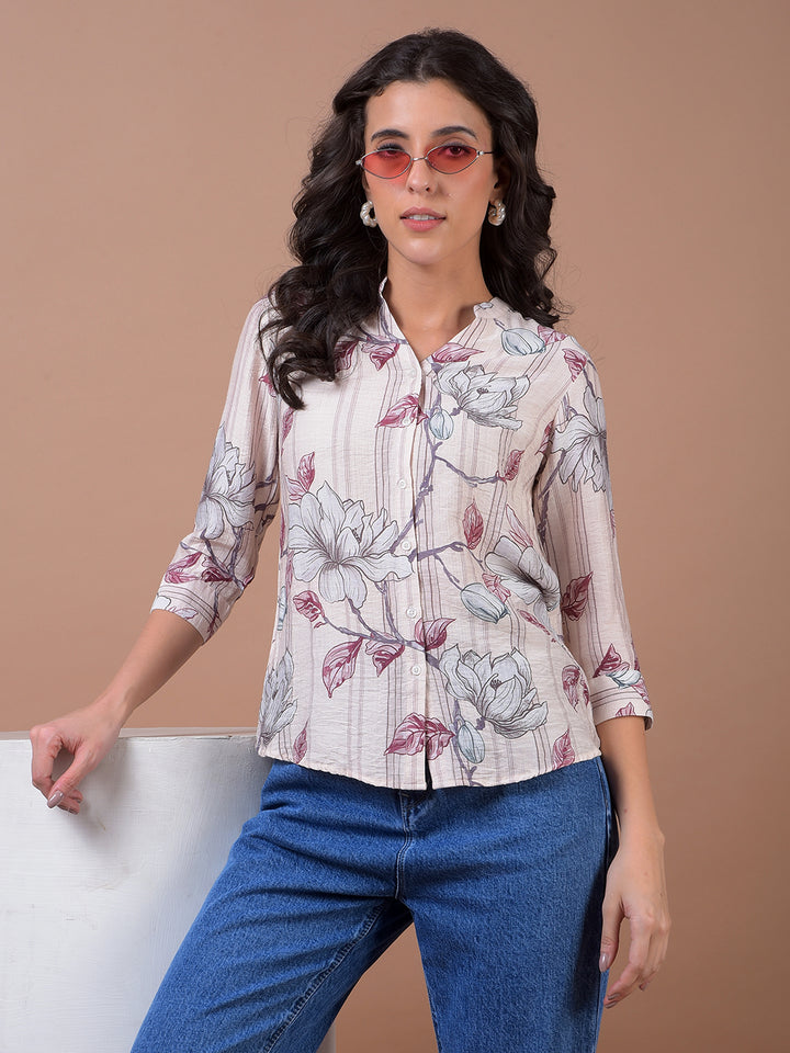 Maroon Floral Print V-Neck Shirt
