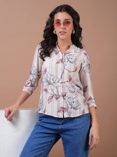 Maroon Floral Print V-Neck Shirt