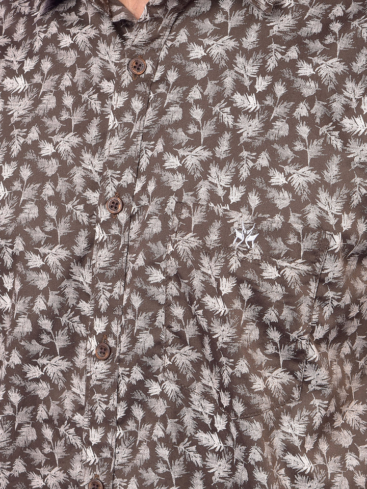 Brown Printed 100% Cotton Shirt