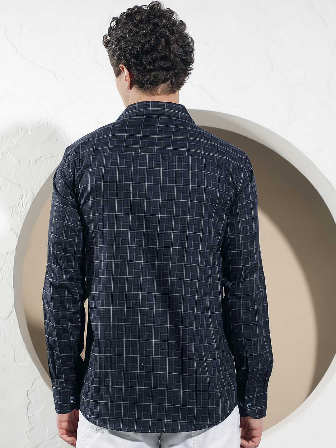 Navy Blue Checked 100% Cotton Shirt