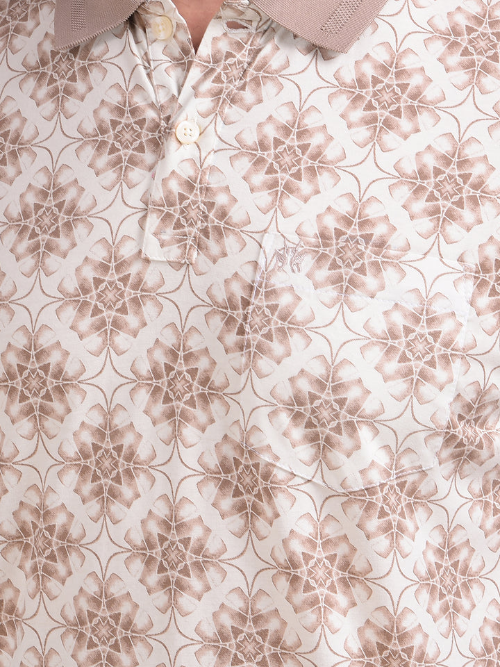 Brown Printed Polo Neck T-Shirt
