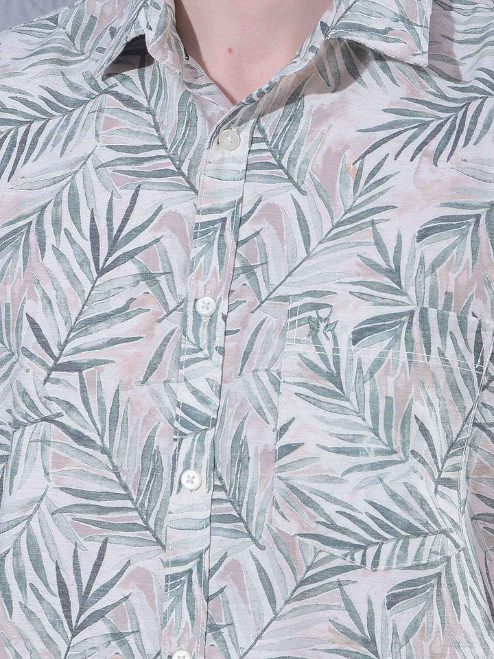 Green Linen Floral Print Shirt