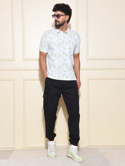 Green Floral Print Polo Neck 100% Cotton T-Shirt