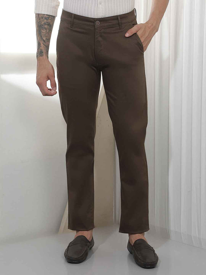 Brown Straight Cotton Trousers