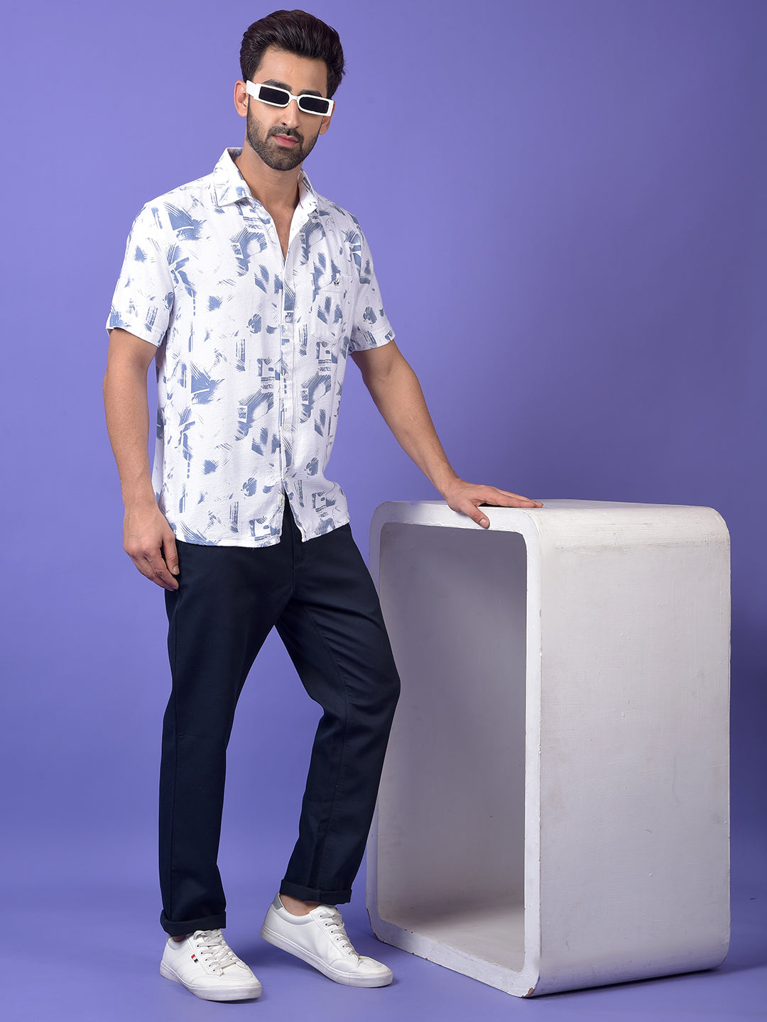 Blue Printed 100% Cotton Shirt