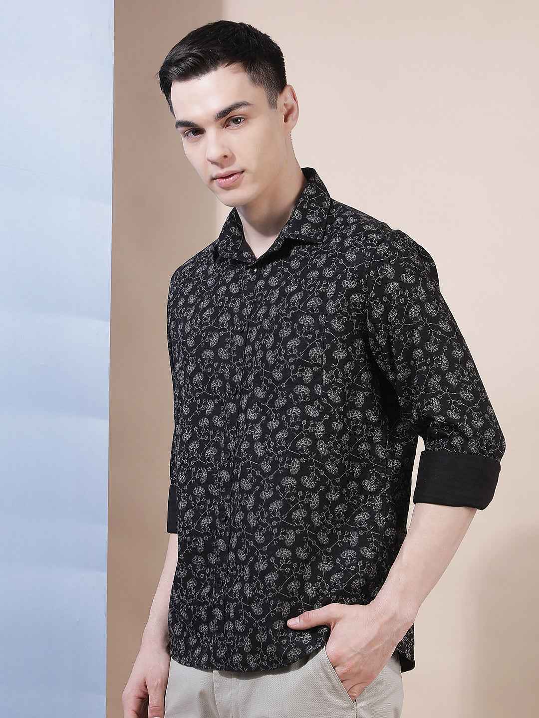 Black Floral Print Shirt