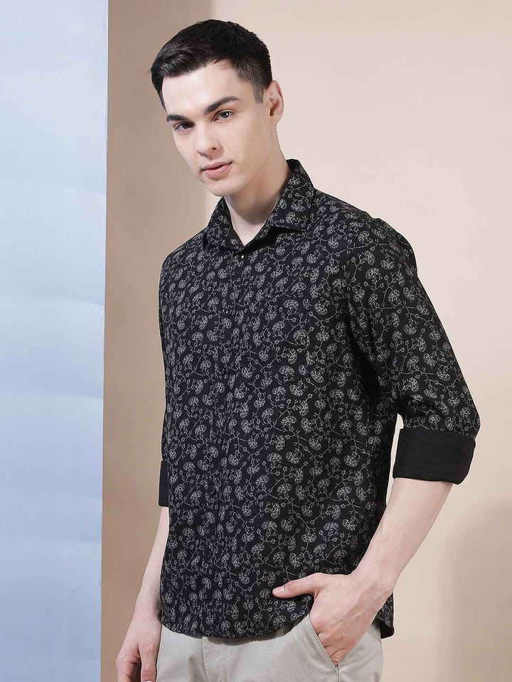 Black Floral Print Shirt