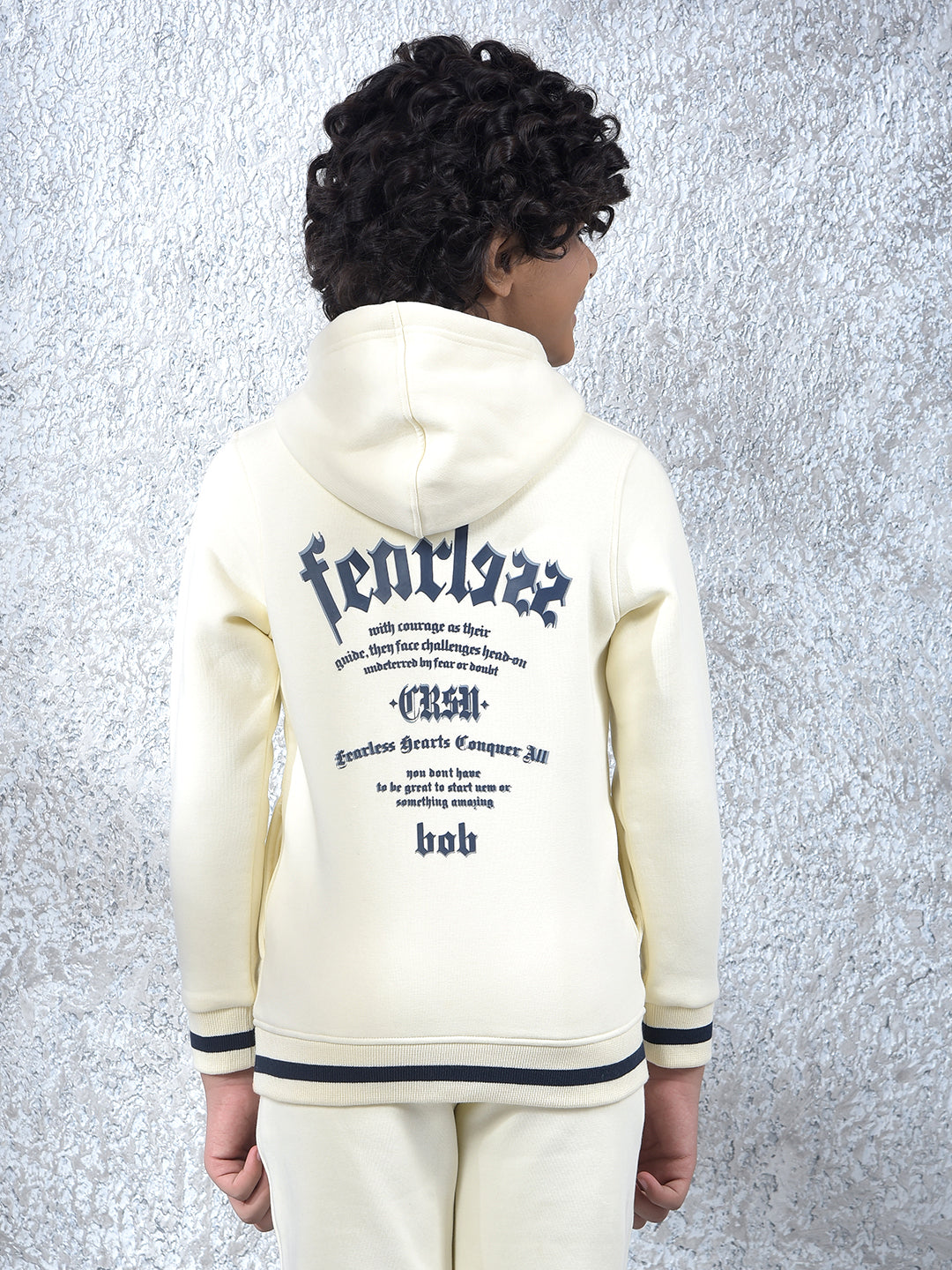 Cream Typographic Print Hooded Neck Sweatshirt