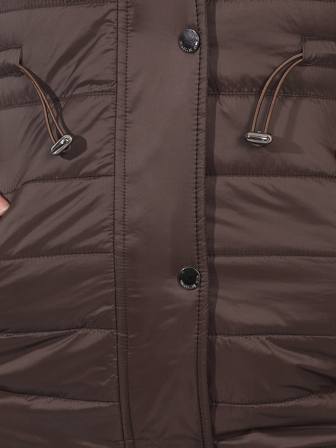 Brown Mid-Thigh Length Parka Hooded Jacket