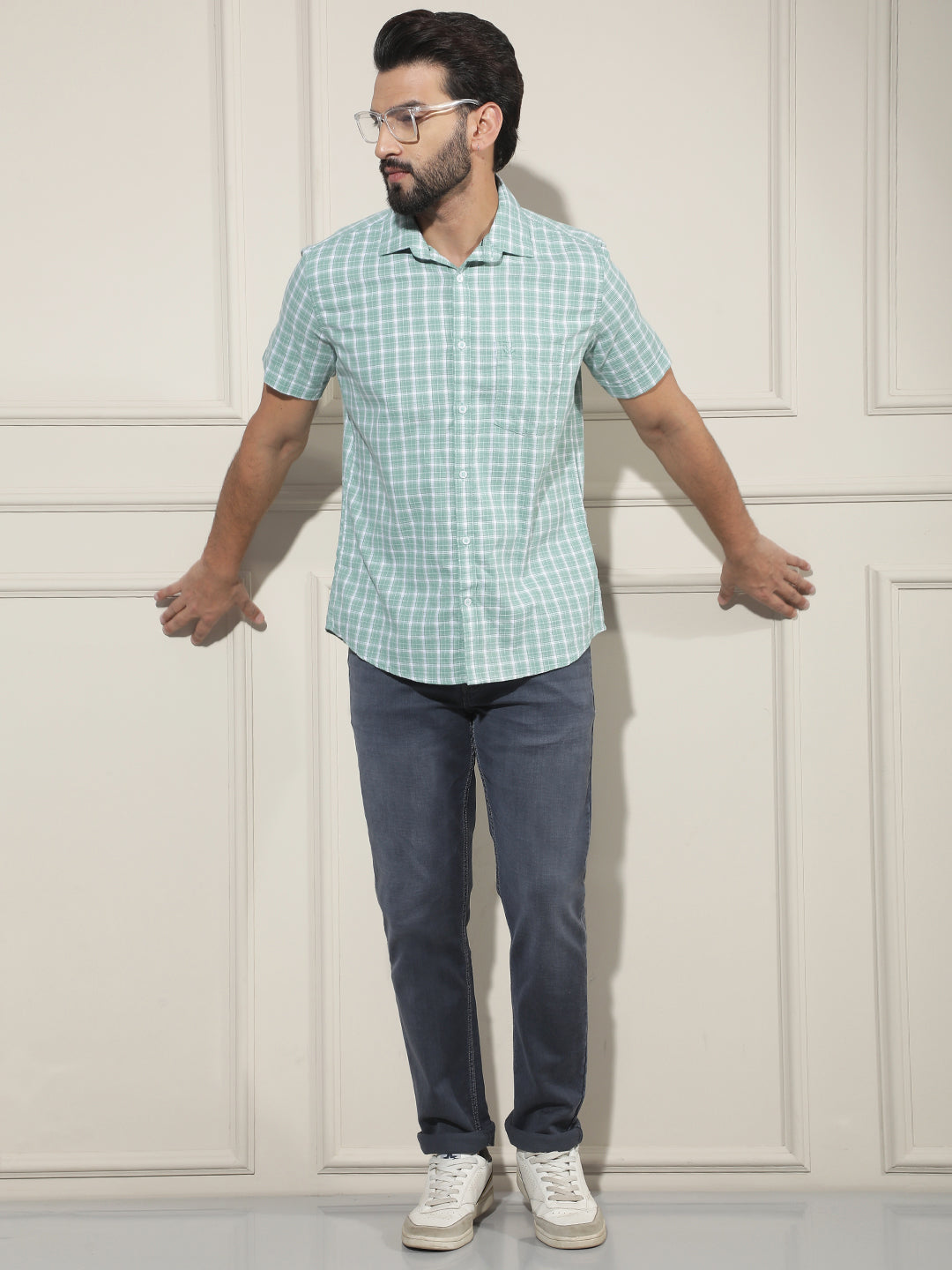 Green Checked 100% Cotton Shirt