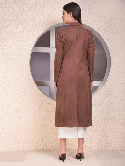 Brown Notched Lapel Double-Breasted Overcoat