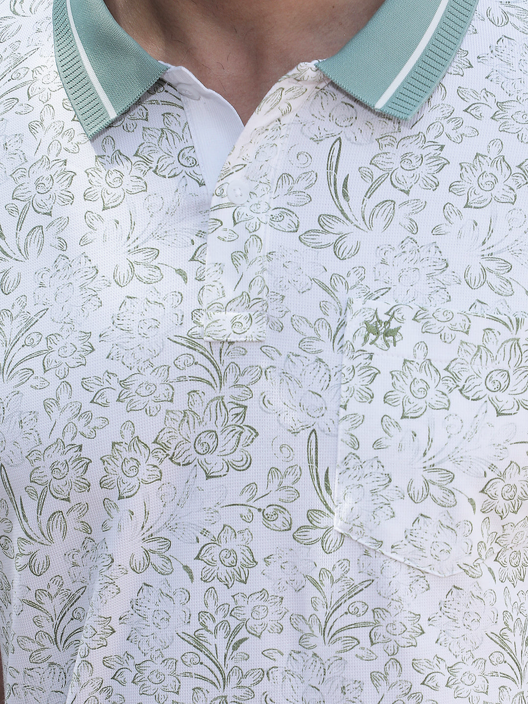 Green Floral Print Polo Neck T-Shirt