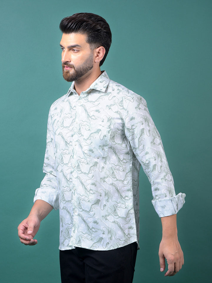 Green Abstract Print Shirt-Men Shirts-Crimsoune Club