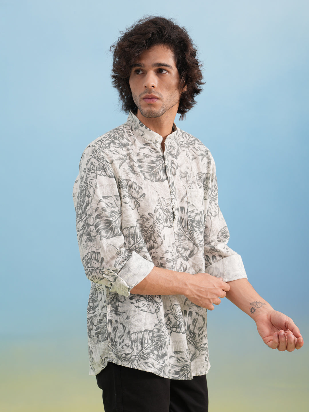 Grey Floral Print Kurta
