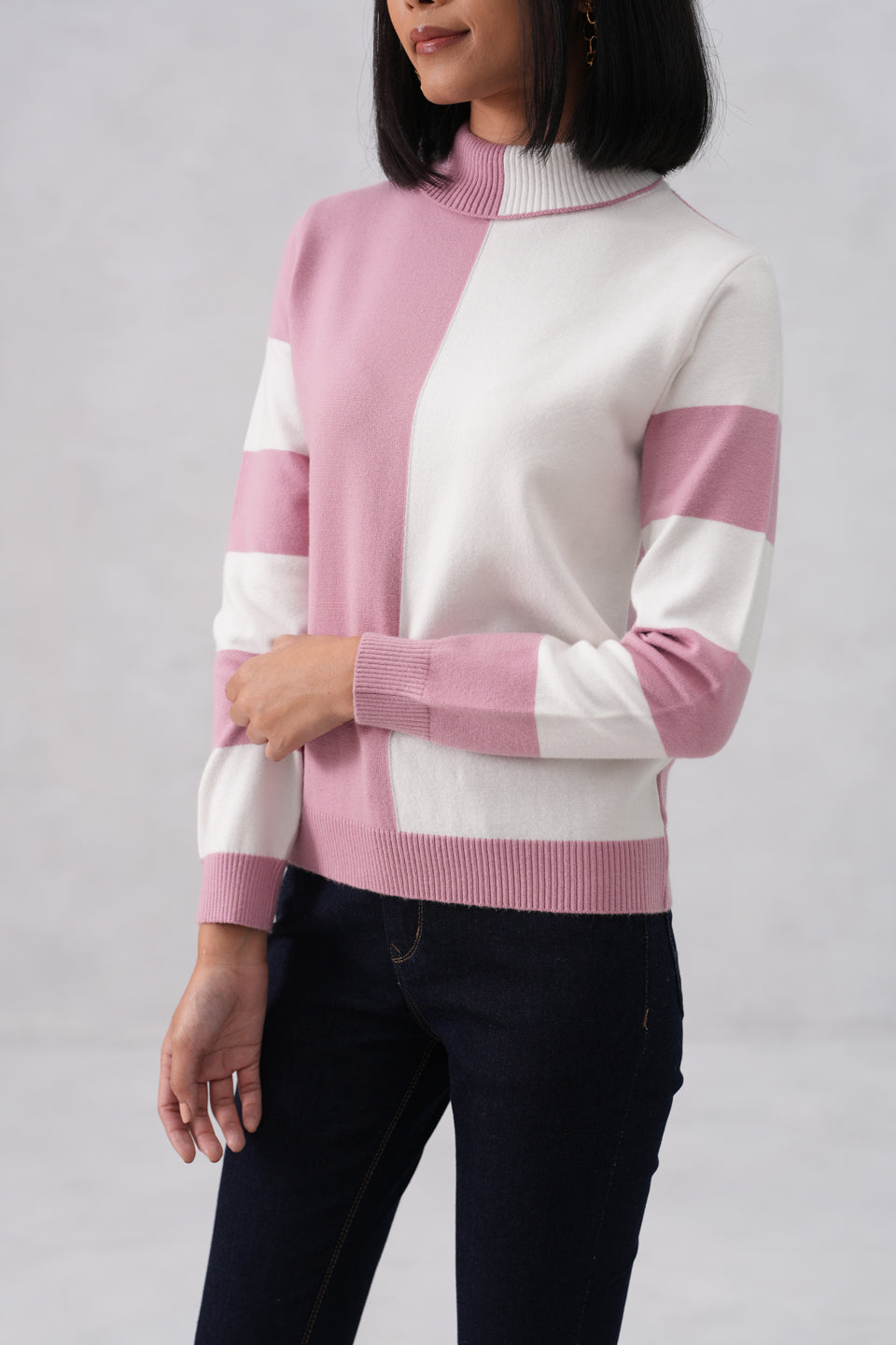 Pink Cream Color-Block Sweater