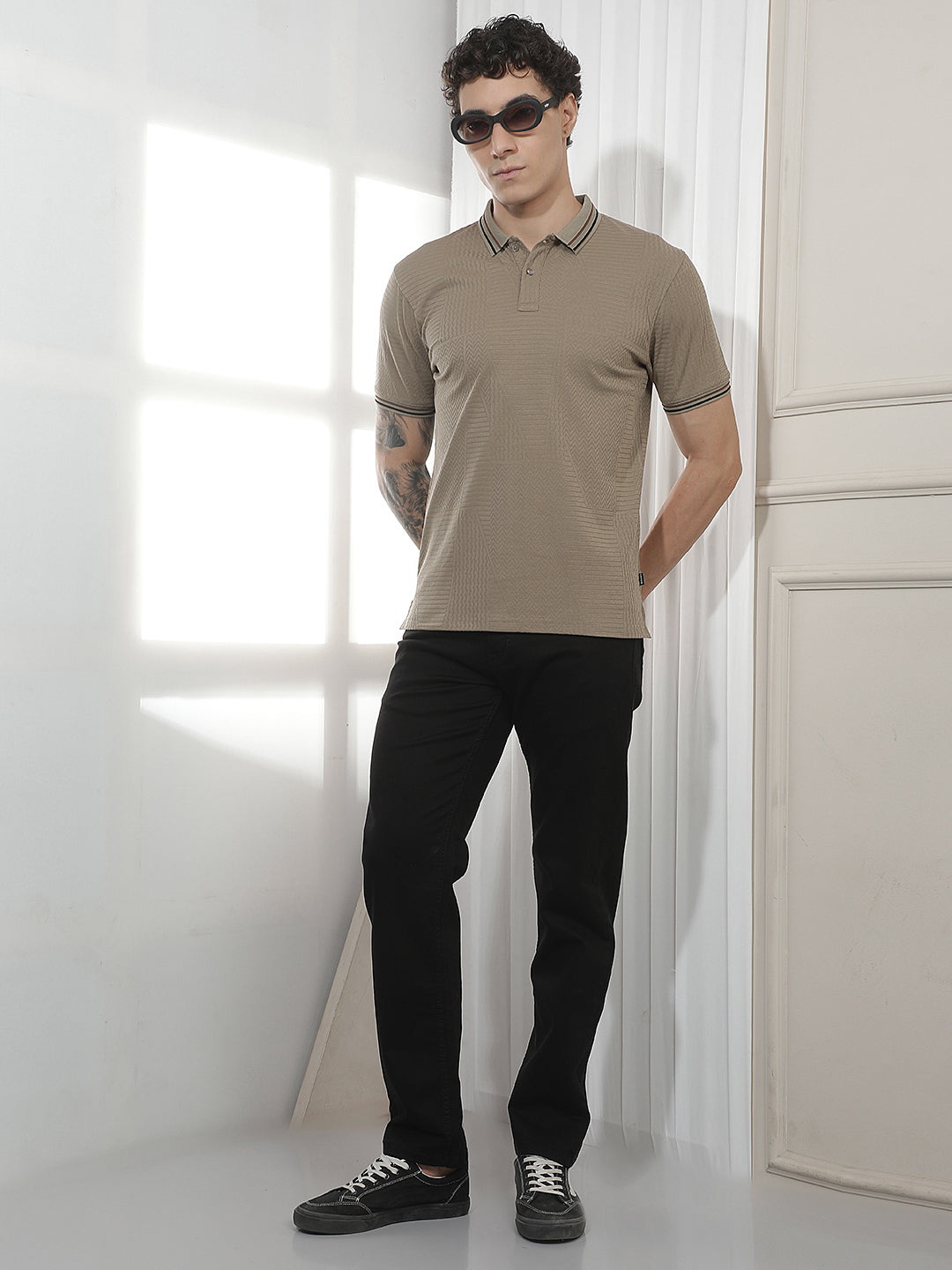 Olive Jacquard Polo T-Shirt