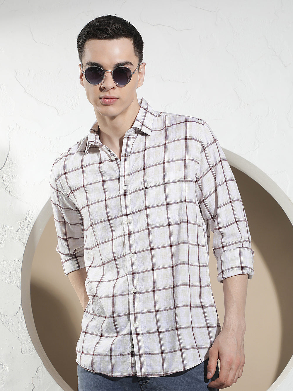 Purple Checked Linen Shirt