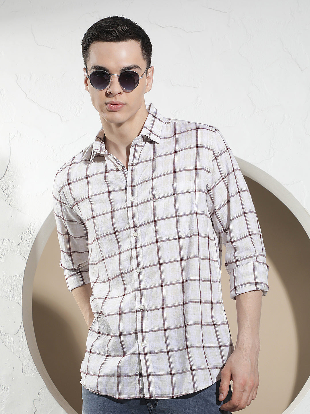 Purple Checked Linen Shirt