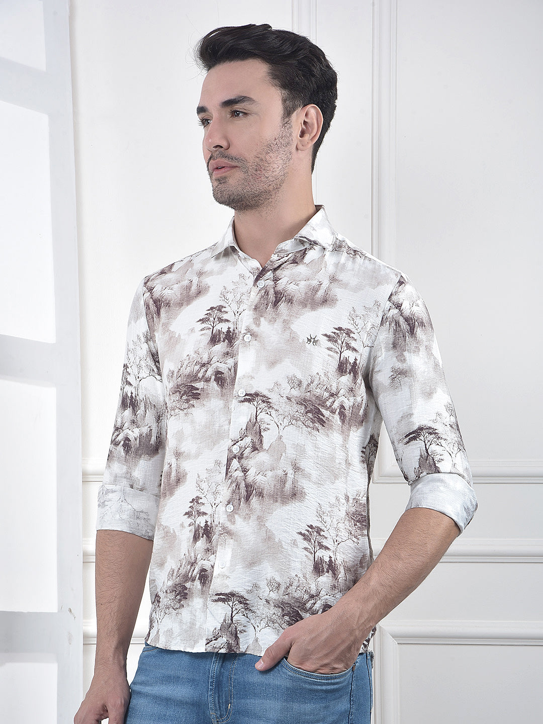 Brown Floral Print Shirt