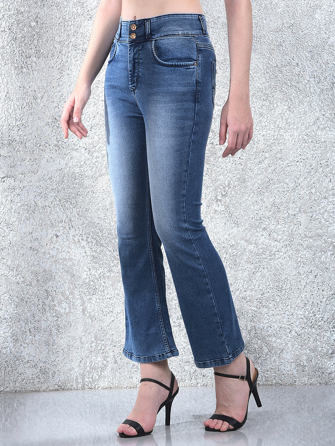 Flattering Blue High-Waist Bootcut Denim Jeans-Women Jeans-Crimsoune Club
