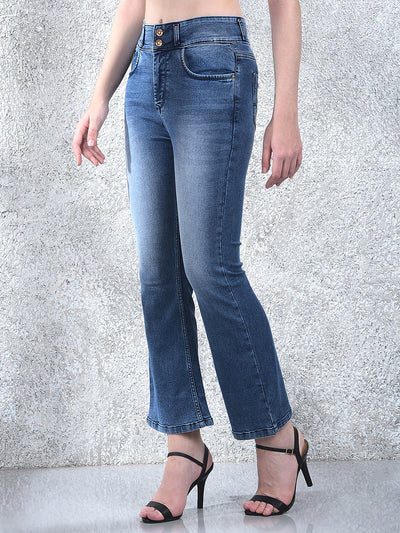 Flattering Blue High-Waist Bootcut Denim Jeans-Women Jeans-Crimsoune Club
