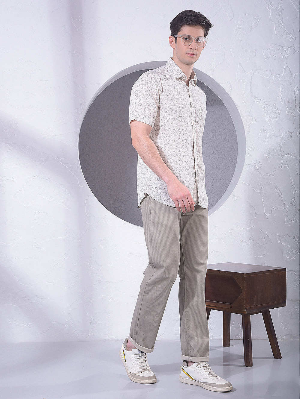 Beige Printed Linen Shirt