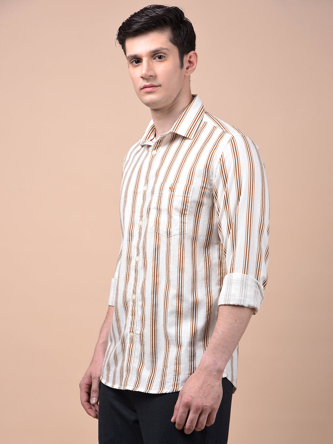 Brown Vertical Stripes 100% Cotton Shirt