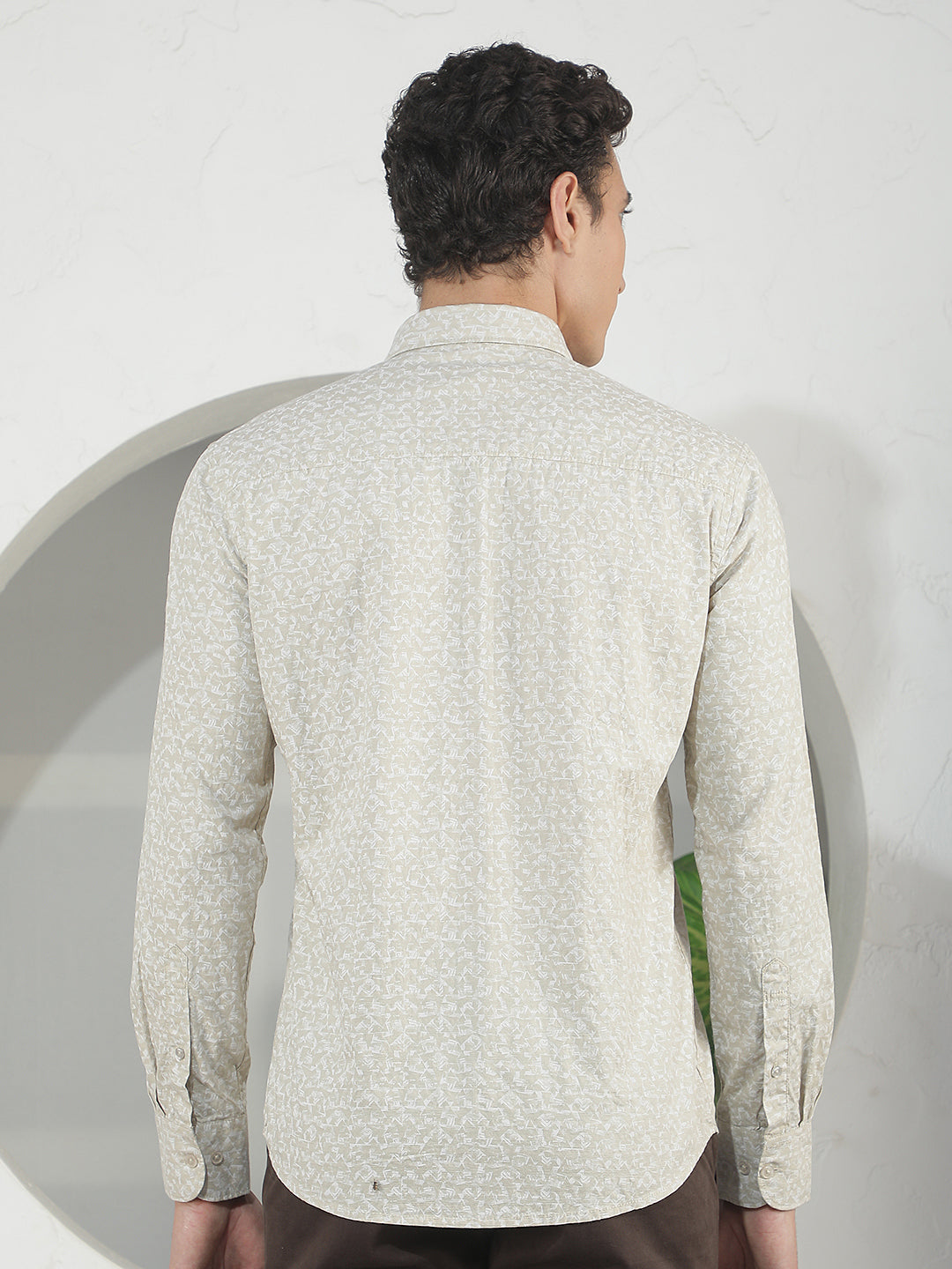 Pale Green Abstract Print Corduroy Shirt
