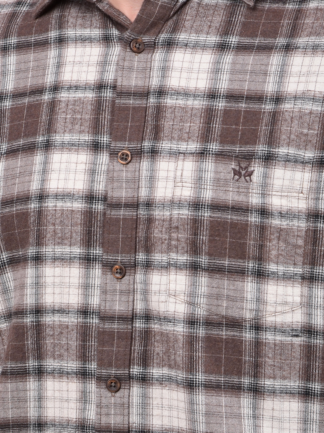 Brown Checked 100% Cotton Shirt