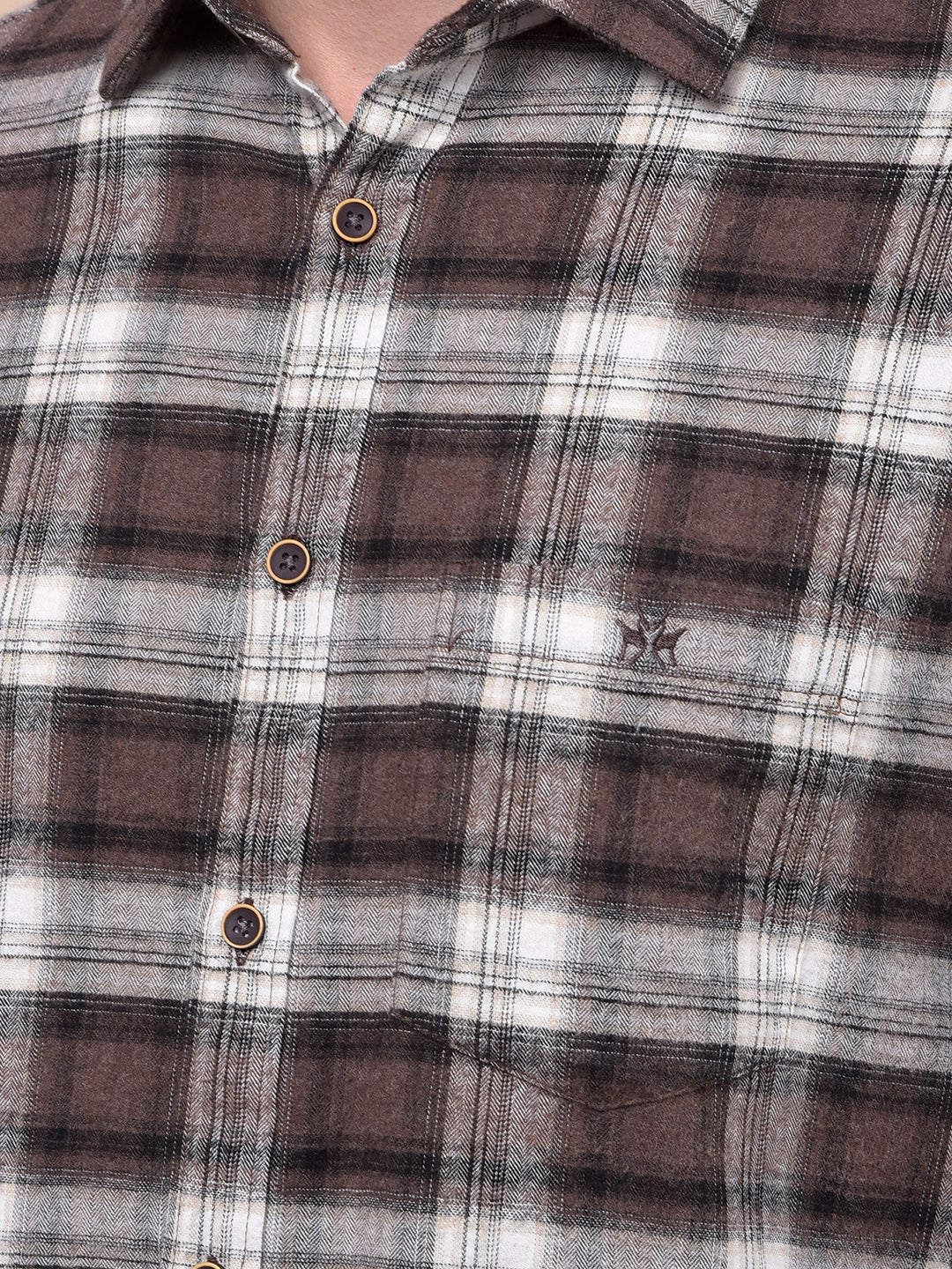 Brown Checked 100% Cotton Shirt