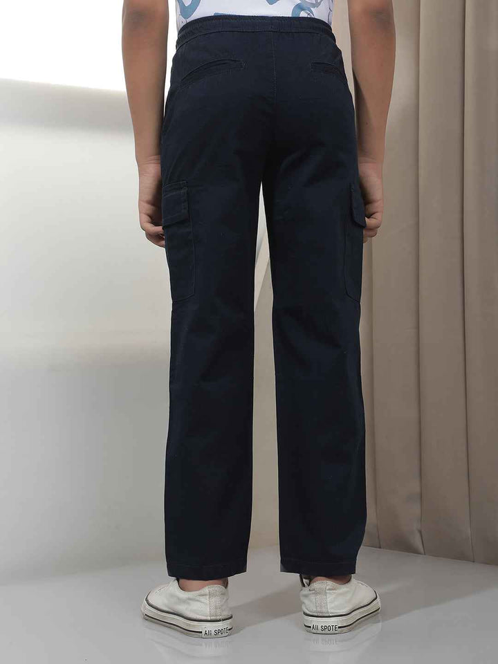 Navy Blue 100% Cotton Cargo Trousers