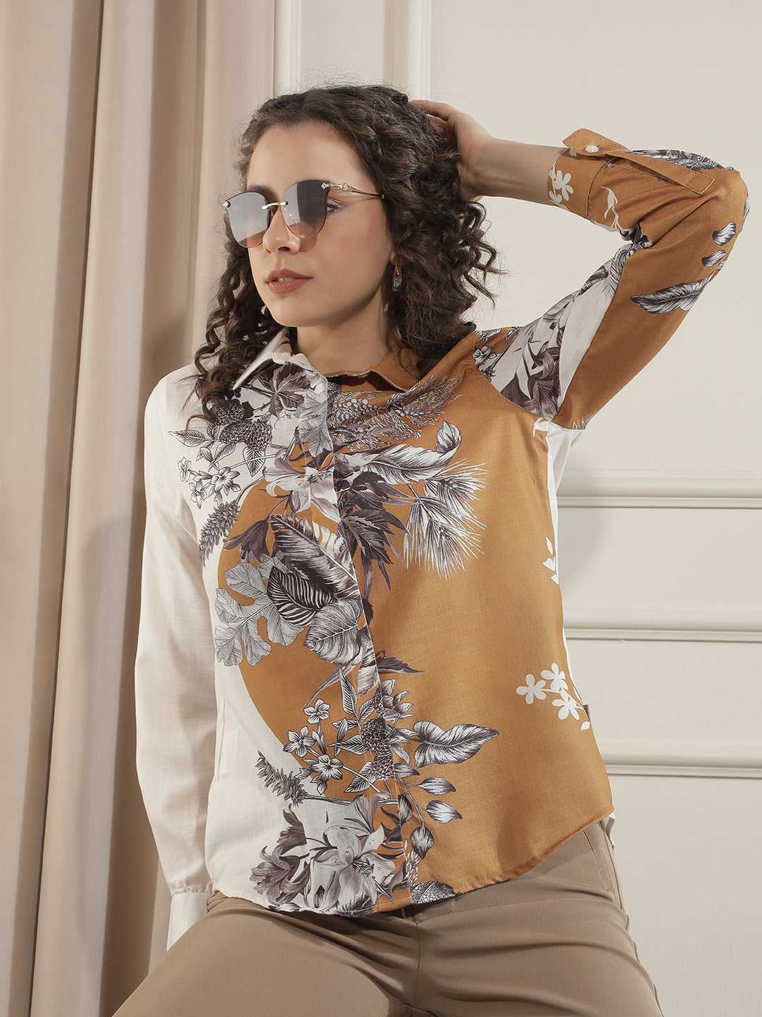 Brown Floral Print Shirt