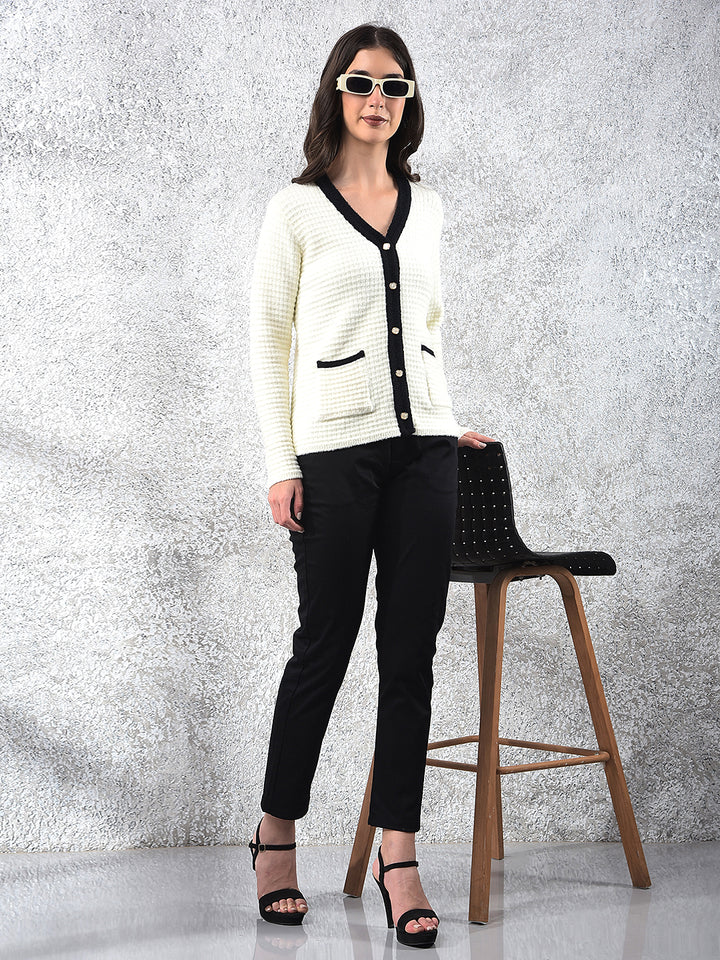 Off White V-Neck Jacquard Sweater
