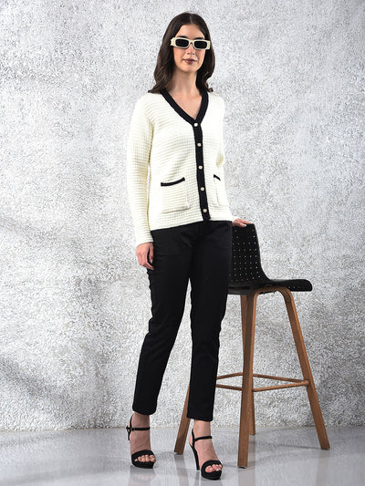 Off White V-Neck Jacquard Sweater