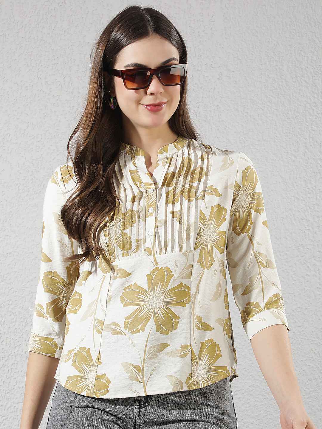 Olive Floral Print Top