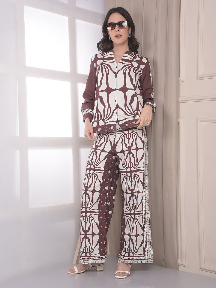 Brown Print Wide Leg Trousers