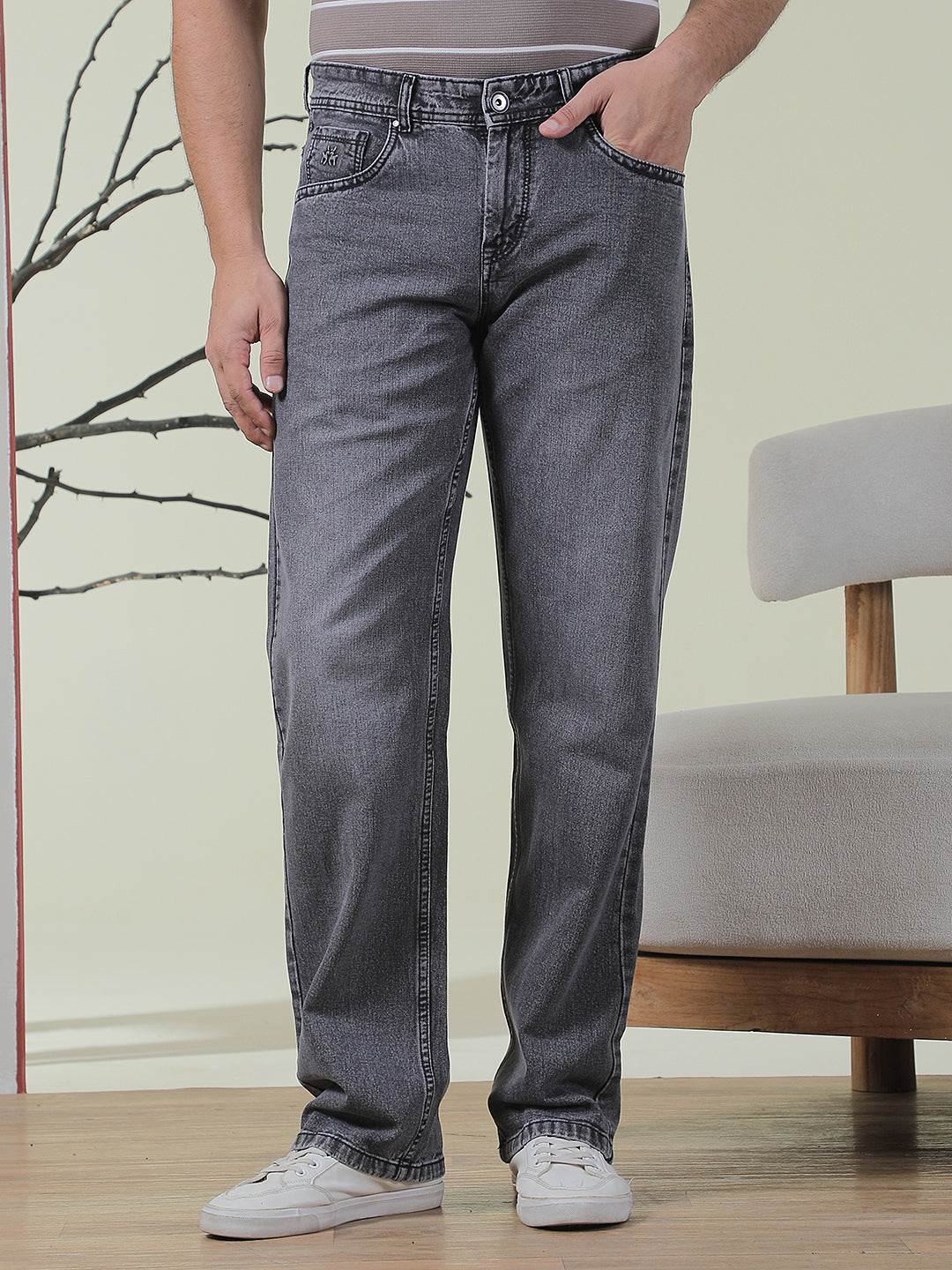 Grey 100% Cotton Baggy Jeans