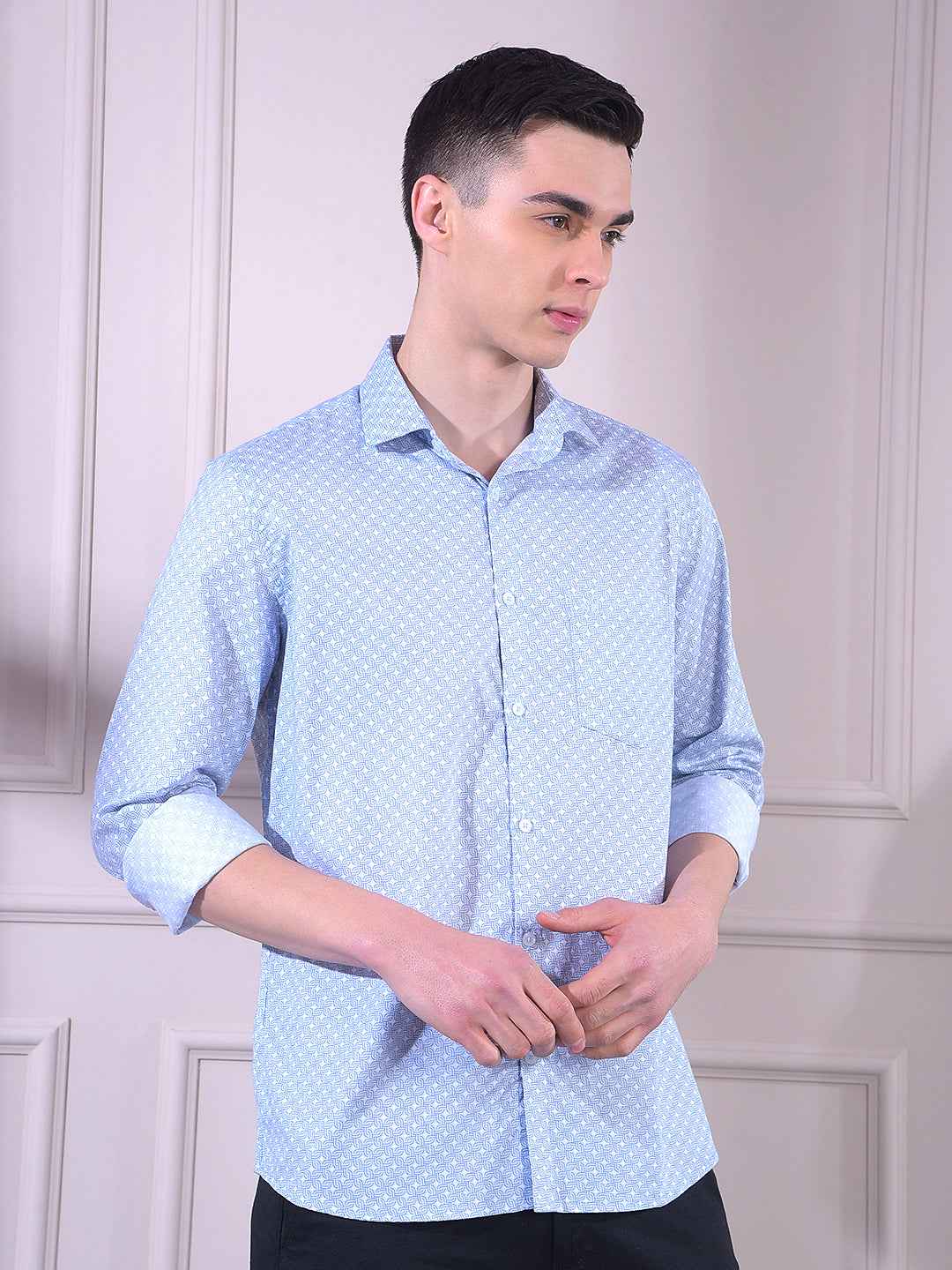 Blue Printed 100% Cotton Shirt