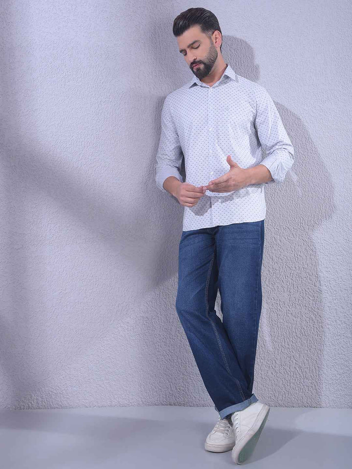 Grey Floral Print Modal Shirt