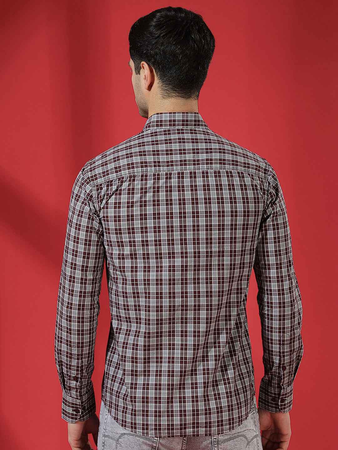 Wine Checked 100% Cotton Shirt