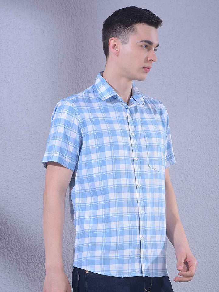 Blue Linen Checked Shirt