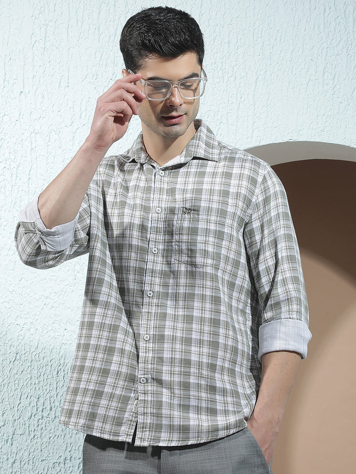 Olive 100% Cotton Checked Shirt