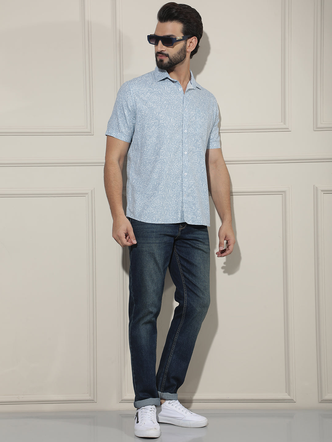 Pastel Blue Paisley Printed Shirt