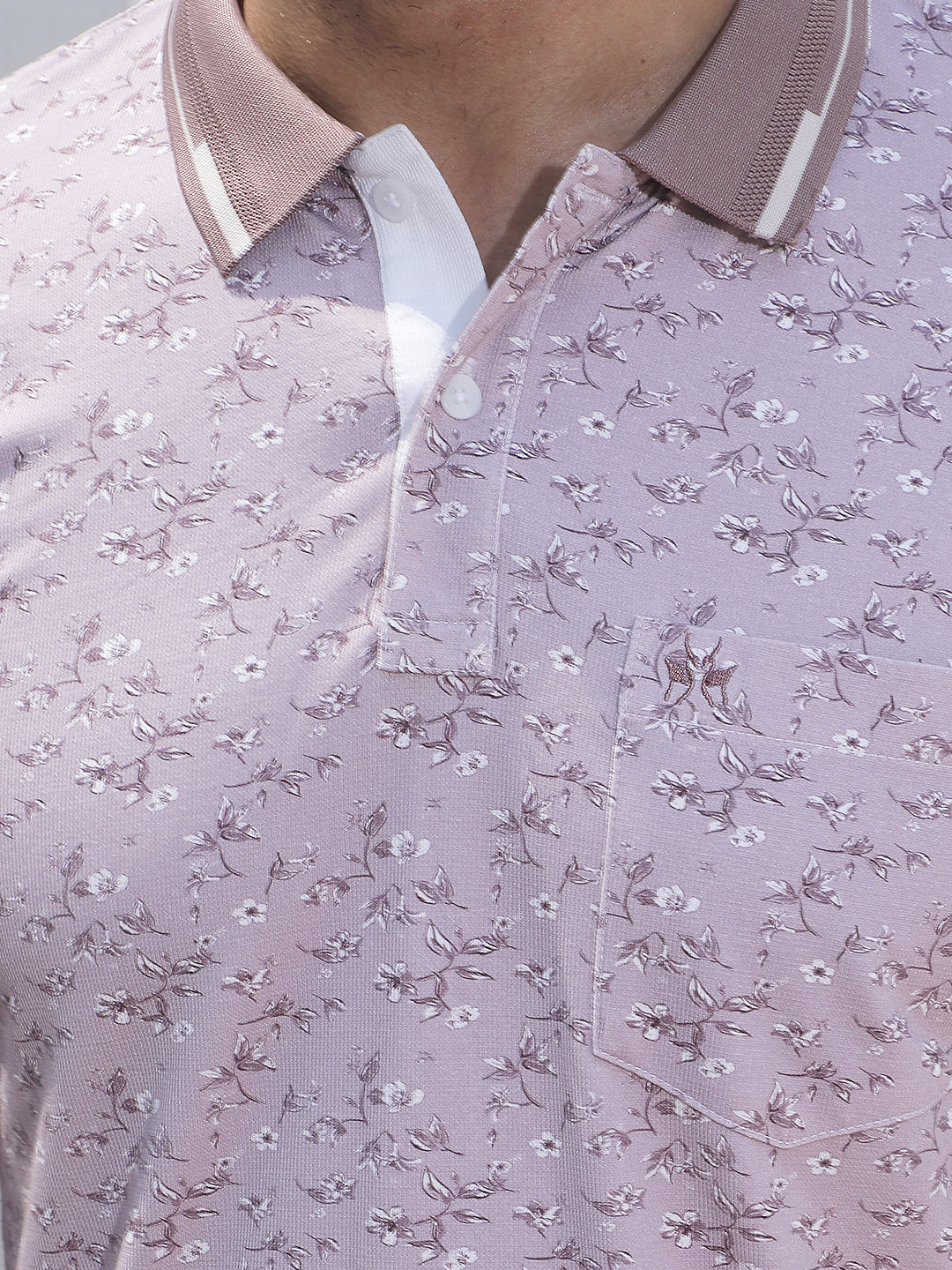 Purple Floral Print Polo Neck T-Shirt