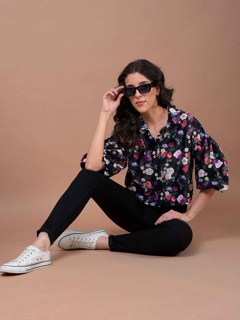 Multi-Color Floral Print Cropped Shirt