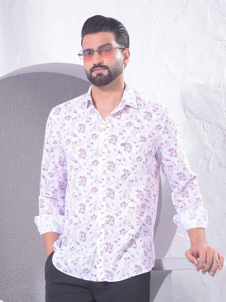 Pink Floral Print Linen Shirt